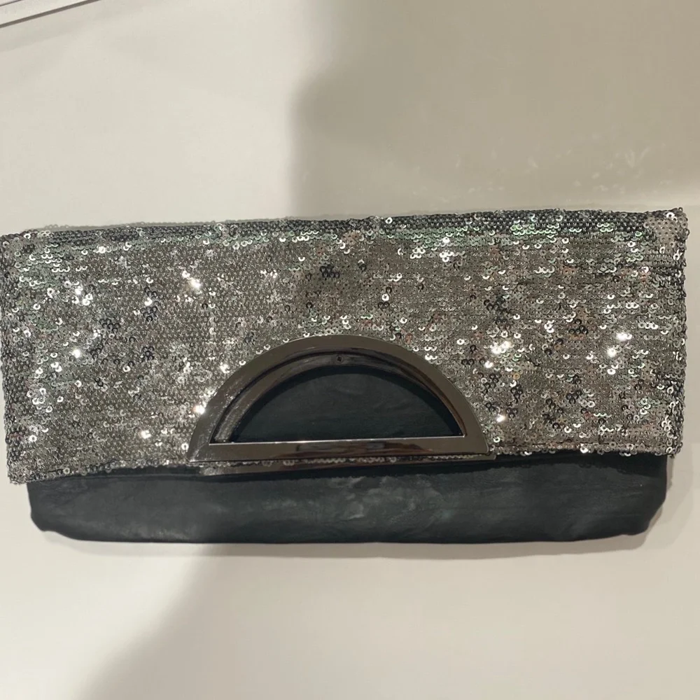 Style & Co Black & Silver Clutch Handbag Purse